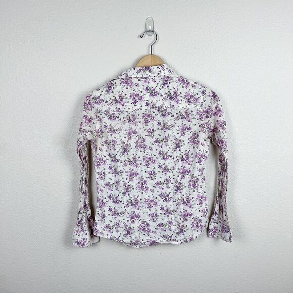 United Colors of Benetton Purple Floral Button Down Shirt Sz XS - Picture 4 of 8